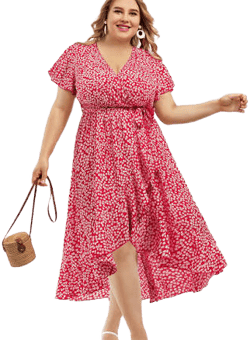 Flutter Sleeve Ruffle Wrap Split Hem Dress