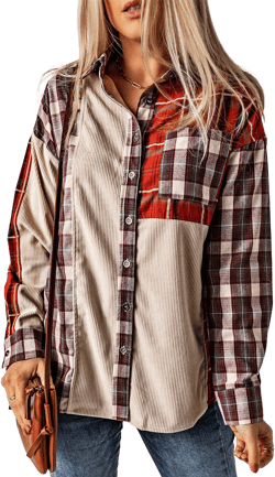 Plaid corduroy patchwork jacket
