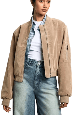 Boohoo Suede Look Shoulder Pad Bomber Jacket