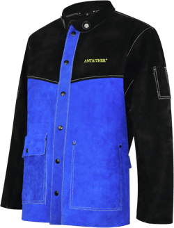 ANTAITHER Leather Welding Jacket - Exceptional Heat and Flame Protection, Heavy-Duty Coat 3X-Large Black Blue