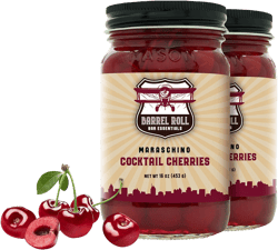 Barrel Roll Bar Essentials Cocktail Cherries - Premium Maraschino Cherry Garnish for Cocktails, Alcoholic Drinks, Cheese Plates & Ice Cream Toppings - Slow-Cooked, USA Grown & Made - 2 x 16 Ounces Maraschino 16 Ounce (Pack of 2)