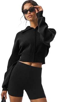 ALO Scholar Knit Cropped Full Zip Jacket