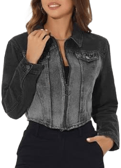 Casual Zip-Up Washed Denim Crop Jean Jacket