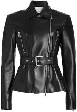 Michael Kors Women's Belted Plongé Leather Moto Jacket