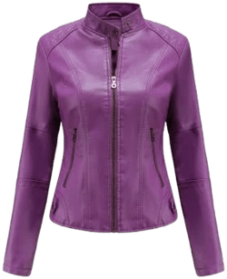 Women's Slim Faux Leather Bomber Jacket with Pockets