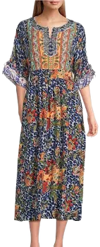 John Mark Women's Embroidered Scoop Neck Maxi Dress