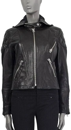 60580 Auth Acne Studio Black Leather Hooded Biker Jacket 38 M