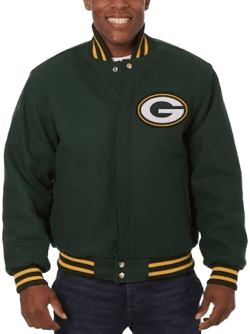 JH Design Men's Green Bay Packers Embroidered Wool Jacket