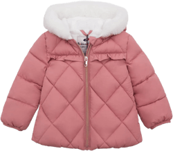 Rokka&Rolla Baby Girls' Water-Resistant Puffer Jacket Hooded Winter Coat with Soft Mini Fur Lining for Newborn Infant Toddler 6-9 Months Pink Coral