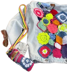 Handmade Crochet Patchwork Denim Jacket