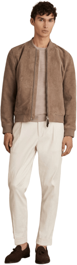 Reiss Mink Suede Zip-through Bomber Men Jacket
