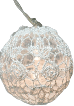 10 LED White Round Lace Fabric Ball String Light, 5.5 FT, Battery Operated by PaperLanternStore