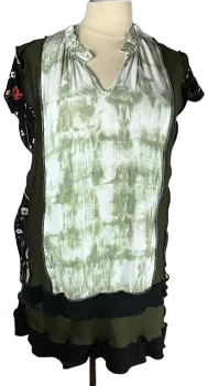 Upcycled Butterfly Style Green Spring Floral Dress Stitched with Recycled Patchwork Size 2X made by SThreads