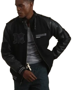 Members Only Men's Faux Leather Varsity Jacket