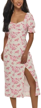 Francesca's Betty Floral Puff Sleeve Midi Dress