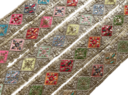Organza Fabric Indian Embroidered Lace - Embroidered Ribbon Sari Fabric Trim-Table Runner-Indian Fabric Embellishments