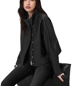 Allsaints Women's Ryder Funnel-Neck Lamb Leather Jacket