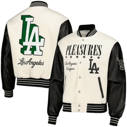 PLEASURES Men's Los Angeles Dodgers Full-Snap Varsity Jacket