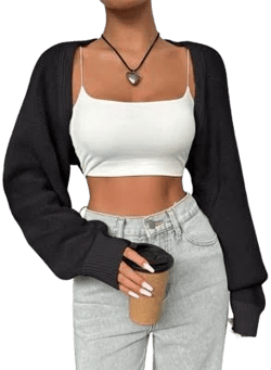 Women's Cropped Open Front Long Sleeve Knitted Cardigan