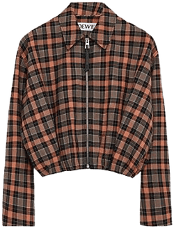 Loewe Women's Brown Draped Check Wool-Blend Jacket