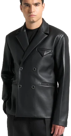 Manière de Voir Men's Double Breasted Leather Suit Jacket