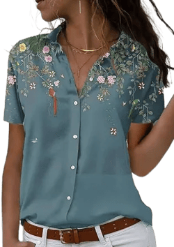 Women's Floral Short Sleeve Shirt Blouse