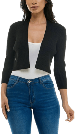 Women's Nina Leonard Three-Quarter Sleeve Ribbed Edge Bolero