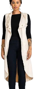 Poetic Justice Women's Sleeveless Grommet Lapel Suede Duster Coat
