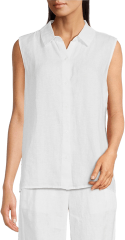 Eileen Fisher Women's Classic Sleeveless Organic Linen Button-Up Shirt