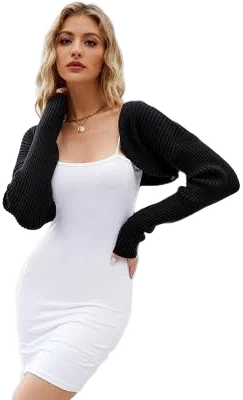 Women's Open Front Ribbed Knit Cropped Bolero Shrug