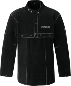 ANTAITHER Leather Welding Jacket with Open Back, Bib Apron with Cape Sleeve, Heat Flame Resistant Welder Coat 3X-Large Black