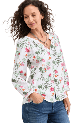 Style & Co. Women's Printed Cotton Gauze Split-Neck Blouse