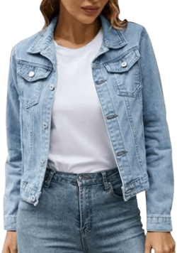 Women's Cotton Button Down Denim Jacket with Pockets