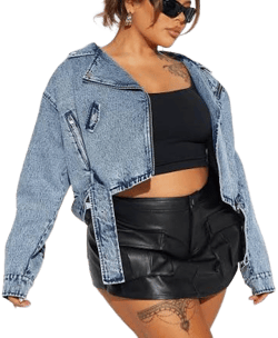 Fashion Nova Women's Acid Wash Denim Moto Jacket