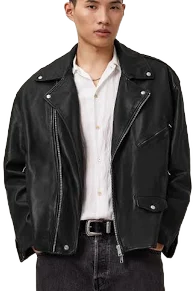 Allsaints Men's Bradford Oversized Leather Biker Jacket