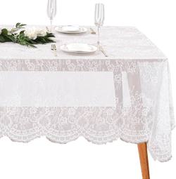 SoarDream White Lace Tablecloth Wedding Lace Fabric 60x120 inches 4Pieces Vintage Lace Overlay Rectangle Outdoor Party Event Decoration Classic Lace Tablecloth White 4 Pieces