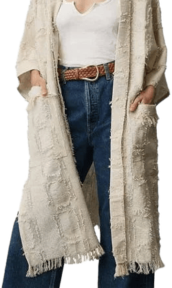 SAACHI Women's Shimmering Textured Fringe Long Duster