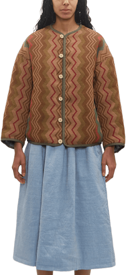 Wool Linen Reversible Jacquard Blanket Liner Jacket — Beige