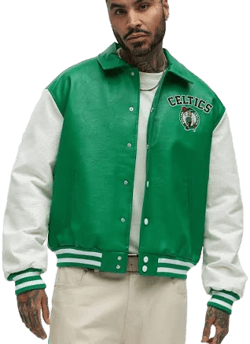 Fashion Nova Men's Celtics Top Dawg Faux Leather Varsity Jacket