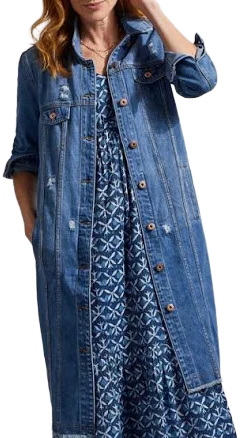 Tribal Long Vintage Denim Jacket