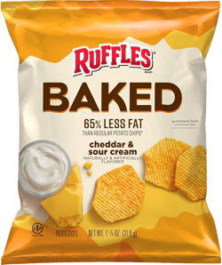 RUFFLES Oven Baked Cheddar & Sour Cream Flavored Potato Crisps, 1.125 Ounce (Pack of 64)