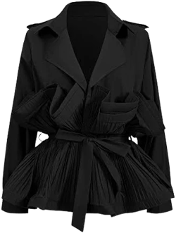 Micas Women's Pleated Ruffle Tie-Up Jacket