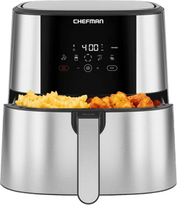 Chefmaan TurboFry Air Fryer, 8 Quart Capacity with Stainless Steel Finish, Basket Divider for Dual Cooking, 4 Presets, Digital Touch Control, Dishwasher Safe, 1700W, Compact Design