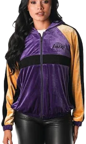 The Wild Collective Women's Los Angeles Lakers Velour Track Jacket Hoodie
