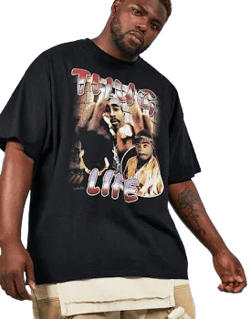 Mens Plus Vintage Tupac Life License T-Shirt - Black