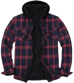 Men's Quilted Flannel Plaid Hooded Shirt Jacket