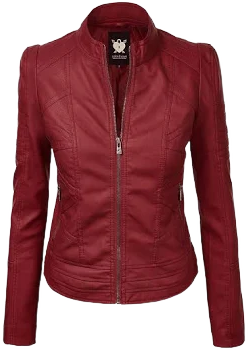 Made By Johnny MBJ Women's Faux Leather Moto Biker Jacket