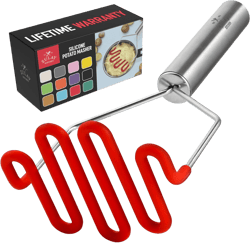Zulay Kitchen Non-Scratch Potato Masher – Heavy-Duty Stainless Steel & Silicone Hand Masher for Smooth Mashed Potatoes, Avocados & More – Durable & Easy to Clean Kitchen Tool - Red Ruby Red