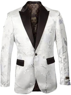 Shiny Floral Satin Print Tuxedo Jacket