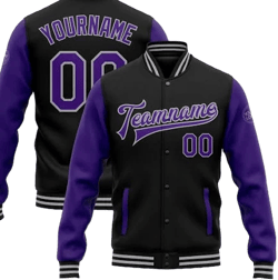 Custom Varsity Letterman Two Tone Jacket Black Bomber Full-Snap Men's